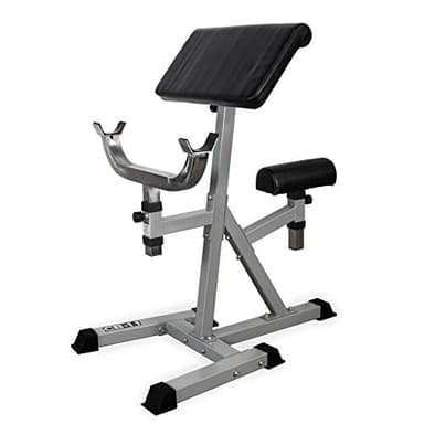 Valor Fitness Preacher Curl Bench - With Saddle Seat - Standing Arm Curling Station for Strength Training - Pivot and Contoured Arm Pad - Curl Barbell Weight Machine