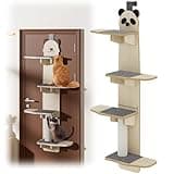 Cat Door Hanger Climber, 4 Level Door Hanging Cat Tree with Climber Tower Padding, Vertical Over The Door Pet Jump Shelf for Indoor, Provide Entertainment & Exercise (Panda (Solid Wood))