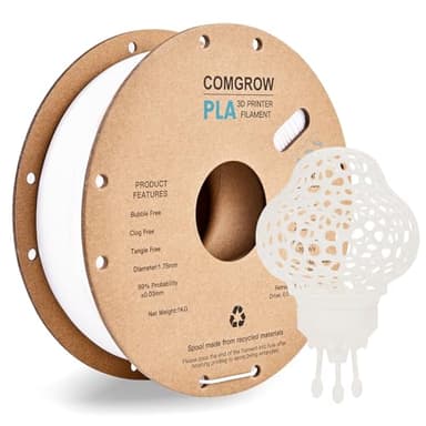 Comgrow PLA 3D Printer Filament, 3D Printer PLA Filament 1.75mm, Dimensional Accuracy +/- 0.02 mm, 1KG Spool PLA White