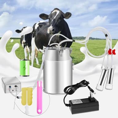 10L Cow Milking Machine Portable Vacuum Pump, Rechargeable Electric Cow Milker Machine Adjustable Suction Pulsation Vacuum, Check Valve Design with Food-Grade Silicone Hose