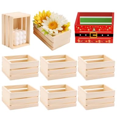 GRETJOB 6PCS 5" Wooden Crates, Nesting Rustic Wood Storage Boxes Set, Farmhouse Decorative DIY Craft Containers for Home, Office, Bathroom, Closet Display and Organization (6 PCS)