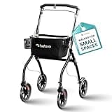 Helavo Lightweight Foldable Narrow Walker for Small Spaces – 23.6" Wide, Indoor Walker for Seniors with Tray, Adjustable Height, 8" Wheels, Easy Braking, Ideal for Tight Spaces