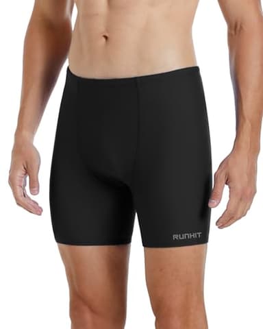 Runhit Swim Jammers for Men Square Leg Quick Dry Athletic Solid Brief Swimsuit UPF 50+ Compression Swimming Shorts Black