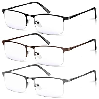 WEIMELTOY 3 Pack Blue Light Blocking Reading Glasses for Men, Stylish Half Frame Metal Computer Readers, Lightweight Spring Hinge Eyeglasses Anti Eyestrain/Glare/UV (Mix Color, Black+Grey+Brown, 1.25)