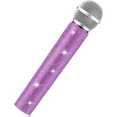 Sanwuta Fake Microphone Prop Sparkly Bling Rhinestones Plastic Play Microphone Pretend Glitter Bedazzled Mic for Cosplay Party Costume(Purple)