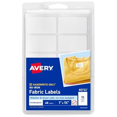 Avery No-Iron Fabric Labels, 1" x 1-3/4", Washer and Dryer-Safe Waterproof Labels, Non-Printable, 40 Total (40722)
