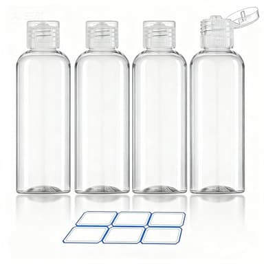 DTDNZKN 4 Pack 3.4 Oz (100ml) TSA Approved Travel Bottles for Toiletries, Leak Proof Plastic Travel Essentials Accessories with Labels