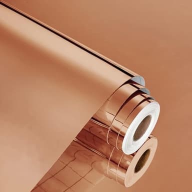 WESTICK Glossy Brown Mirror Wallpaper Peel and Stick Copper Gold Vinyl Roll Self Adhesive Mirror Stickers for Walls Flexible DIY Mirrored Paper for Countertops Cabinets Appliance Non Glass 15.8" x 80"
