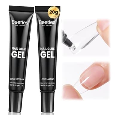 Beetles 2Pcs*20g Solid Nail Glue Gel, Tipex Soft Nail Tips Glue Super Strong for Acrylic Nails Extension Fake Nails Press On Nails, Spring Nail Art, U V Light Required