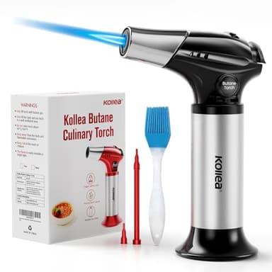 Kollea Professional Torch Lighter, Refillable Butane Kitchen Food Torch with Safety Lock & Adjustable Flame for Chef Cooking, Creme Brulee, Baking, BBQ, Crafts (Butane Gas Not Included)