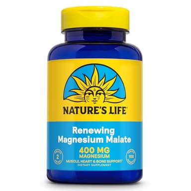 NATURE'S LIFE Renewing Magnesium Malate 400 mg - Bioavailable Magnesium Complex - Bound with Malic Acid for Bones, Muscles, Nerve Function and Heart Health Support - 60-Day Guarantee, 50 Servings
