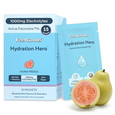 Feel Goods Hydration Hero, Sugar-Free Electrolyte Powder Packets for Daily Hydration - Electrolytes Drink Mix with Magnesium, Potassium & Vitamins for Fasting & Energy - Keto, Vegan & Organic Flavors