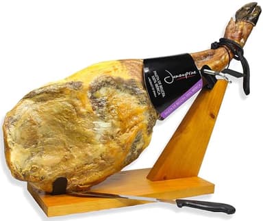 Iberico Ham Acorn-fed Bellota 100% Pure Breed (shoulder) Bone in from Spain - Jamon 100% Iberico de Bellota Pata Negra (Paleta Iberica) - Gluten Free (Ham stand & Knife included)