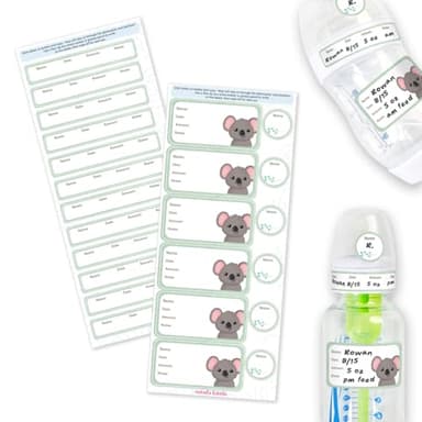 Mabel’s Labels Baby Bottle Labels – 24 Customizable Write-and-Wipe Name Labels for Daycare, Milk Storage & Bottles – Reusable, Dishwasher, Sterilizer & Microwave Safe – Baby Koala