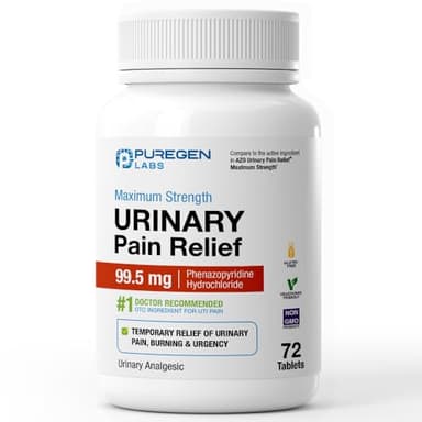 Puregen Labs Urinary Pain Relief | Phenazopyridine HCl 99.5mg Tablets | Maximum Strength OTC for Fast Relief of UTI Pain, Burning and Bladder discomfort – 72 Count Tablets