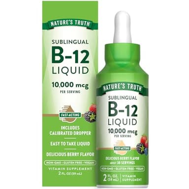 Nature's Truth B12 Sublingual Liquid Drops | 10,000 mcg | 2 oz | Fast Acting | Vegan, Non-GMO & Gluten Free