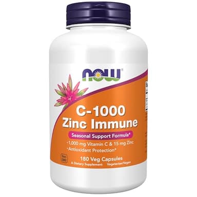 NOW Foods Supplements, C-1000 & Zinc Immune, Seasonal Support Formula*, Antioxidant Protection*, 180 Veg Capsules