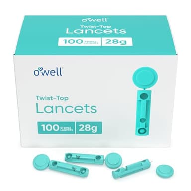 OWELL Twist Top Lancets, Sterile Lancets for Diabetes Testing, Lancets for Diabetic & Blood Sugar Test, Thick Lancet for Regular & Thicker Skin, 28 Gauge, 100 Count