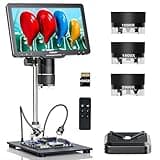 TOMLOV TriL110 10.1" 3 Lens 2K HDMI Digital Microscope 2500X, Coin Microscope Magnifier for Entire Coins with IPS Screen, LCD Soldering Microscopes for Adults, 14 LED Lights, PC/TV Compatible, 64GB