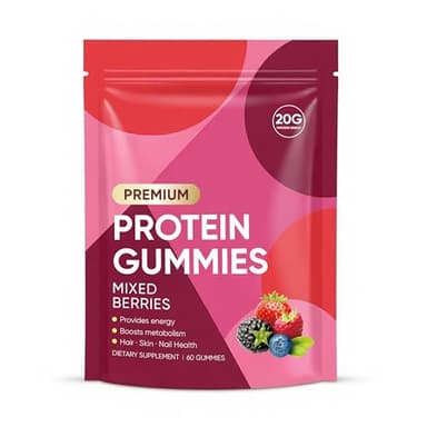 OAKA Protein Gummies, 20g Protein per Serving, Zero Sugar, Mixed Berries Flavor, Daily Protein Chews for Hair, Skin & Nails, 60 Gummies