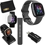 Fitbit Sense 2 Advanced Health and Fitness Smart Watch (Grey/Graphite) with Manage Stress, ECG, SpO2, GPS, 2 Sizes Bands, Bundle with Charger Dock, Wall Adapter, 2 Screen Protectors & PremGear Cloth