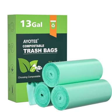AYOTEE Compostable Trash Bags 13 Gallon Tall Kitchen, 45 Count Biodegradable Trash Bags 13 Gallon Garbage Bag, Large Compost Bag for Kitchen Bathroom Home Office
