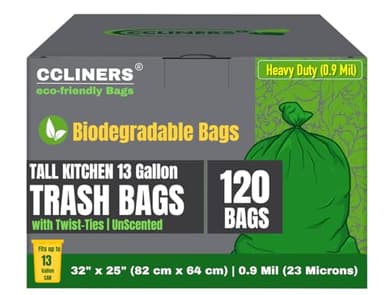 Tall Kitchen Biodegradable Trash Bags 13 Gallon (120 Bags) Eco-friendly Medium Green Garbage Bag 55 Liter Landfill-Friendly Can Liners Portable Camping Toilet Bags Made With epi (120 count)