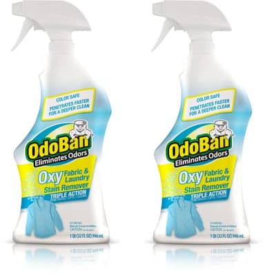 OdoBan Ready-to-Use Oxy Fabric and Laundry Stain Remover, Triple Action Stain Eliminator, 2-Pack, 32 Ounce Spray Each
