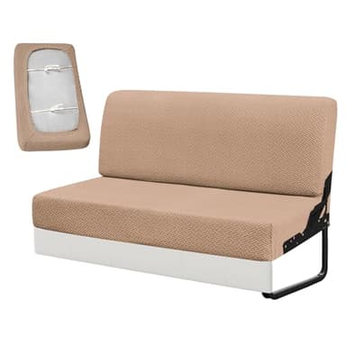 YUJIASH RV Couch Covers for Sofa Bed,2-Piece Backrest and Seat Slip Covers,for Jackknife Sofa,rv Furniture Cover (Khaki)