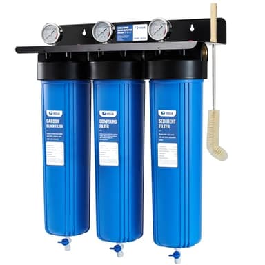 HQUA WF3-01 3-Stage Whole House Water Filtration System, Reduces Heavy Metals (Lead, Mercury, Copper, Nickel, Chromium), Chloramine, Sediment, Odor, and VOC’s