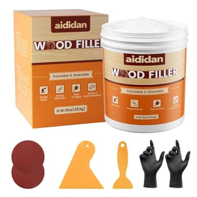 Wood Filler, Wood Repair Kit, 16 Ounce Paintable & Stainable Wood Putty Filler, Wood Scratch Cracks Holes Repair Furniture, Exterior Wood Filler Water Resistant, Wood Putty (White)