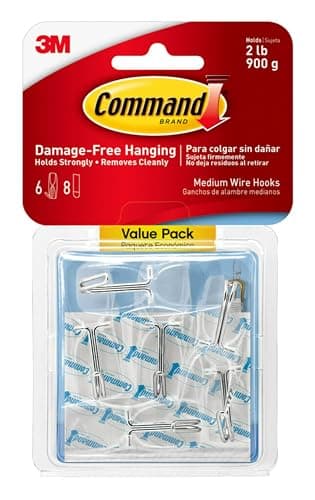 Command Medium Clear Wire Toggle Hooks, 6 Hooks and 8 Strips, Damage-Free Hanging Wall Hangers for Hanging Christmas Decorations, Holds up to 2 lb
