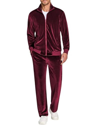 COOFANDY Velour Tracksuit Men Mock Neck Long Sleeve Mens Suits Athletic Fit 2 Piece Cheap Jogging Suits Mens Zip Up Jacket