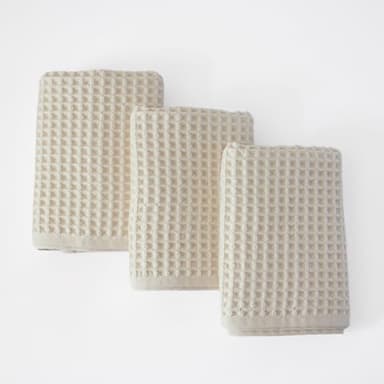 PÜSKÜL Waffle Kitchen Towels - Premium 100% Turkish Organic Cotton Ultra Soft Quick Dry Absorbent Lint Free Hand Dish Towel 32X16 Inches (3, Natural Beige)