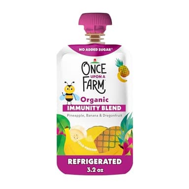 Once Upon a Farm Organic Pineapple Banana Dragon Fruit Immunity Blend Kids Snack, 3.2oz Pouch