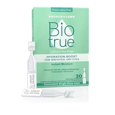 Biotrue Hydration Boost, Preservative-Free Eye Drops for Dry Eyes, Instantly Moisturizes, Rehydrates, Contact Lens Friendly, Refresh & Relieve Eye Irritation, 30 Single-Use Vials (Pack of 1 )