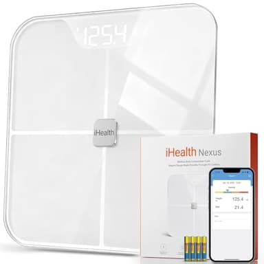iHealth Nexus Smart Scale for Body Weight Bluetooth, Digital Bathroom Scale Body Fat and Muscle, Body Composition Monitor Health Analyzer for BMI Compatible for iOS & Android Accurate to 0.1lb-White