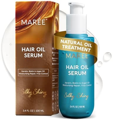 MAREE Hair Oil for Frizzy Hair with Argan Oil, Keratin & Biotin – Hair Serum for Dry and Curly Hair Gloss – Frizz Control Hair Care Products for Women – Aceite Para el Cabello – Keratin Hair Treatment