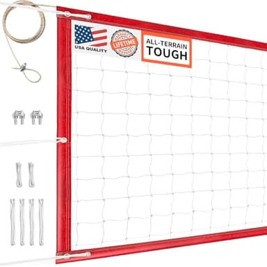 DDVLG Professional Volleyball Net Heavy Duty Outdoor, Upgraded Weather Performance with 46FT High-Tensile Steel Cable, Reinforced Borders, Ideal for Indoor/Outdoor - 32x3FT, Red (Net Only)