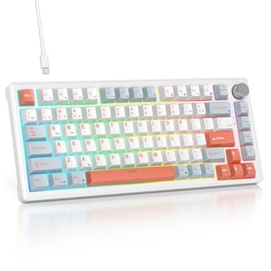 SbocKeeb 75% Mechanical Keyboard Gasket with Knob, Custom Wired Creamy Gaming Keyboard TKL 75 Percent Hot Swappable RGB Backlit, Pre-lubed Switch for Win/MAC PC Laptop（Salmon/White）