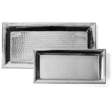 Colleta Home Silver Hammered Trays - Silver Serving Tray and Platters - Appetizer Tray - Chrome Platters (2 Pack Rectangle)