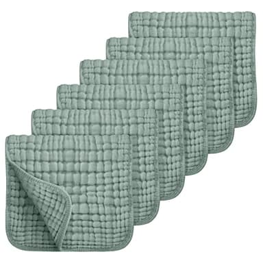 Looxii Muslin Burp Cloths 6 Pack - 20" x 10" - Ultra Soft & Absorbent, 6-Layer 100% Cotton for Spit Up & Drool- Gentle Baby Burping Cloth, Newborn Boys Girls Essentials, Dark Green