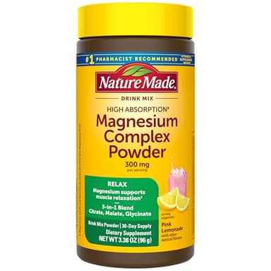 Nature Made High Absorption Magnesium Complex Drink Mix Powder, Magnesium Citrate, Glycinate & Malate 3-in-1 Blend, Pink Lemonade Flavor, 96 g, 30 Day Supply