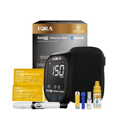 FORA Test N’GO Advance Voice Cholesterol Kit – 10 Total Cholesterol Strips + 10 Lancets | Bluetooth Meter (Optional App Sync) & Voice Guidance
