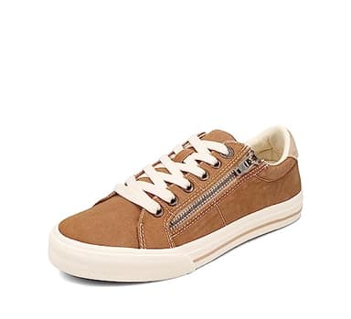 Taos Z Soul Women's Sneaker - Stylish Platform Sneaker with Removable Footbed, Arch Support, Premium Cushioning, Lace-Up Adjustability, and Easy Access Zipper Golden Tan/Tan Distressed 9 (M) US