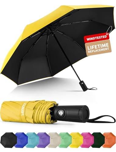 Seniny Windproof Travel Umbrella, Automatic Umbrellas for Rain, Portable & Compact Umbrellas for Backpack, Strong UV for Protection, Folding Small Sun Umbrella for Car, Walking, Yellow