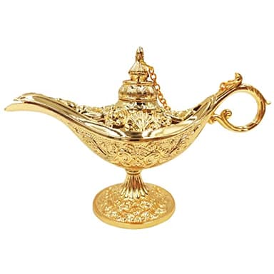 Honoro Vintage Legend Aladdin Magic Genie Lamp - Metal Carved Wishing Light for Home Wedding Party Tabletop Decoration Delicate Gift,Small Gold