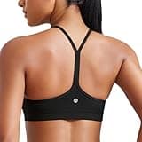 CRZ YOGA Butterluxe Womens Y Back Sports Bra - Padded Racerback Low Impact Spaghetti Thin Strap Workout Yoga Top Black Large