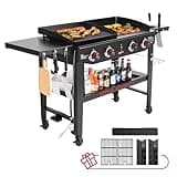Royal Gourmet GD405A 4-Burner Propane Gas Grill and Griddle Combo with Grilling Gear Set, Portable Griddle Grill Combo for Outdoor Cooking While Camping or Tailgating, Black