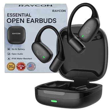 Raycon Essential Open Ear Earbuds – Open Ear Headphones, Earbuds Wireless Bluetooth, Sweat & Water-Resistant Earphones, Running Headphones with Ultra-Lightweight Design, 36 Hours Battery Life (Black)